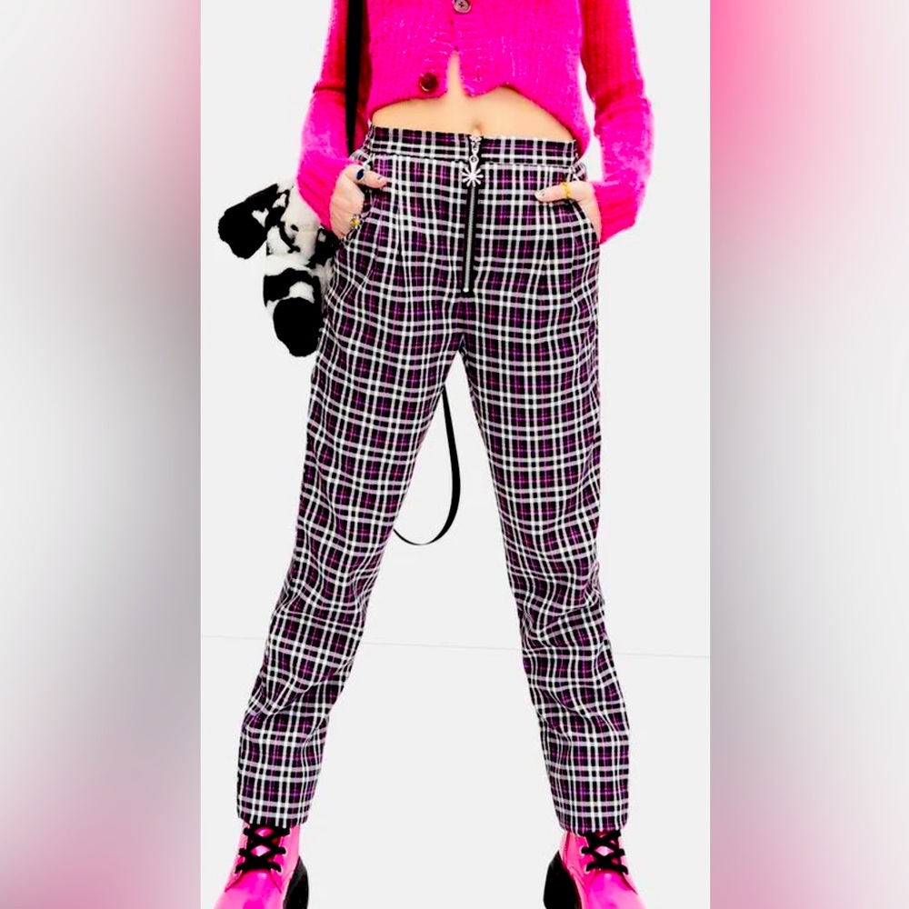Delia’s x Dolls Kill collab plaid front zip trousers size M